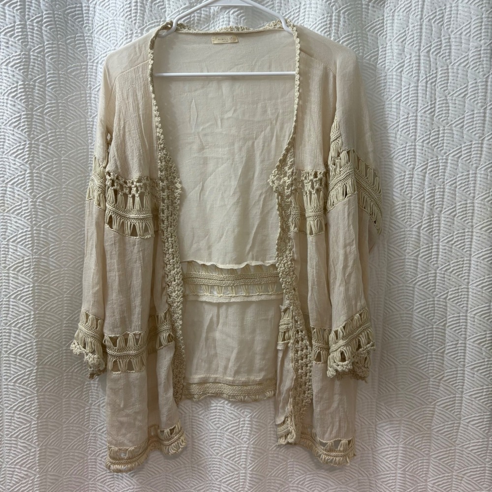 Evelyn‎ x Anthropologie Crochet Kimono Cardigan Macramé Boho Festival $98 orig